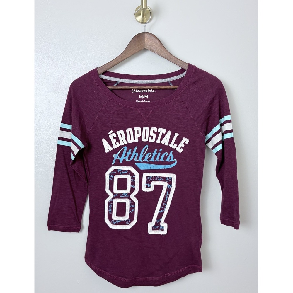 Y2K Aeropostale Shirt‎ Womens M Bella Swan Long Sleeve Maroon Varsity 2000s